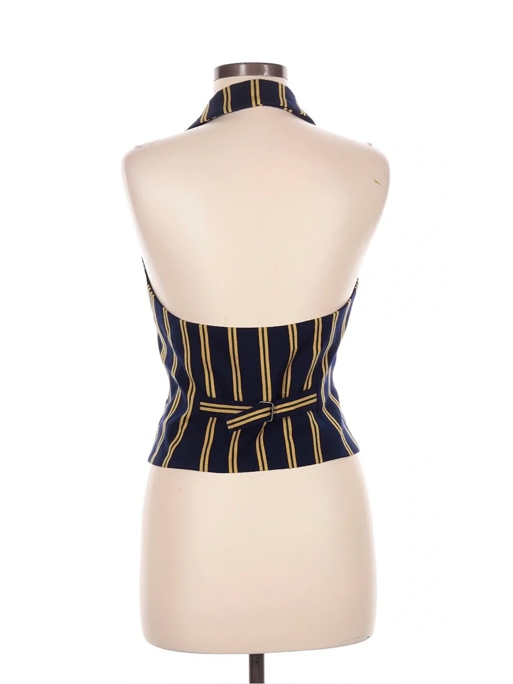 Ralph Lauren Rugby Vintage Halter Vest Top Navy Gold Stripe Tuxedo Belt Wool 90s - Picture 3 of 7